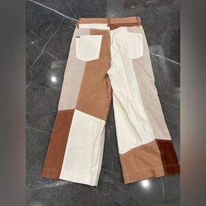 Alice + Olivia Jeans Patchwork Denim Cropped Pants Mid Rise Wide Leg